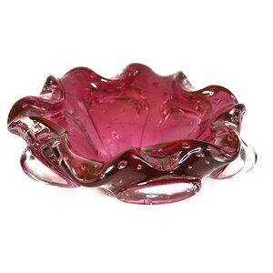 Vintage Murano Art Glass Ashtray/Trinket Dish Pink Bullicante